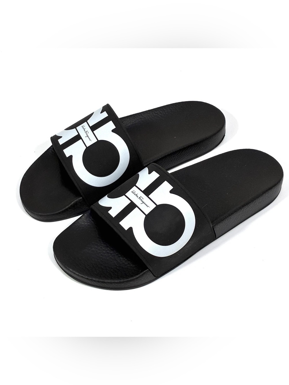 Salvatore Ferragamo Groove Gancini Slide Sandals Black Size 6